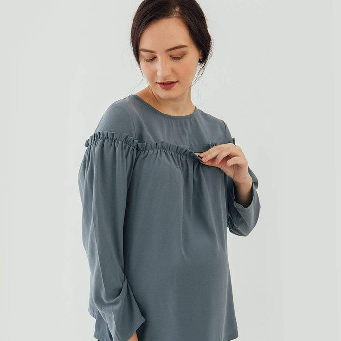 Flounce Long Sleeves Cherice Top Charcoal