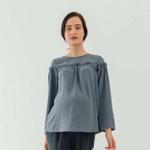 Flounce Long Sleeves Cherice Top Charcoal