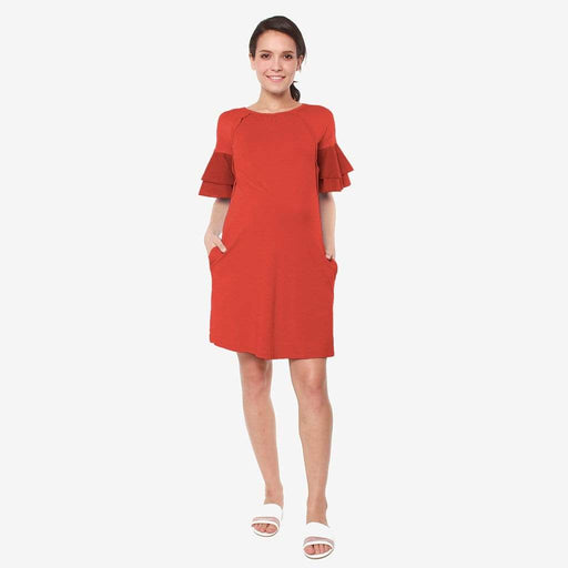 Flounce Sleeves Calissa Bamboo Cotton Nursing Dress Dark Coral