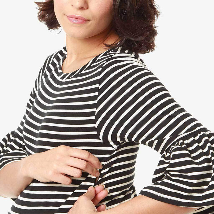 Flounce Sleeves Calynn Black Stripes Nursing Top