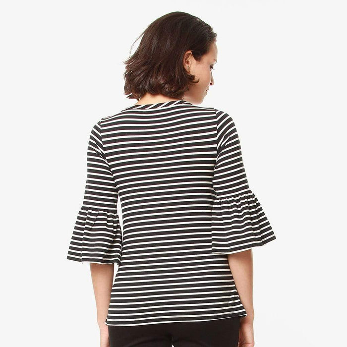 Flounce Sleeves Calynn Black Stripes Nursing Top
