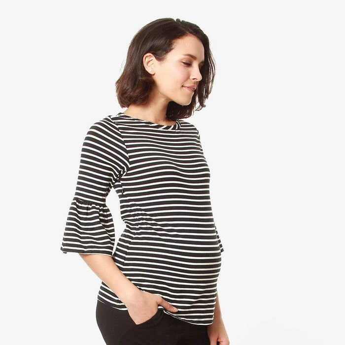 Flounce Sleeves Calynn Black Stripes Nursing Top