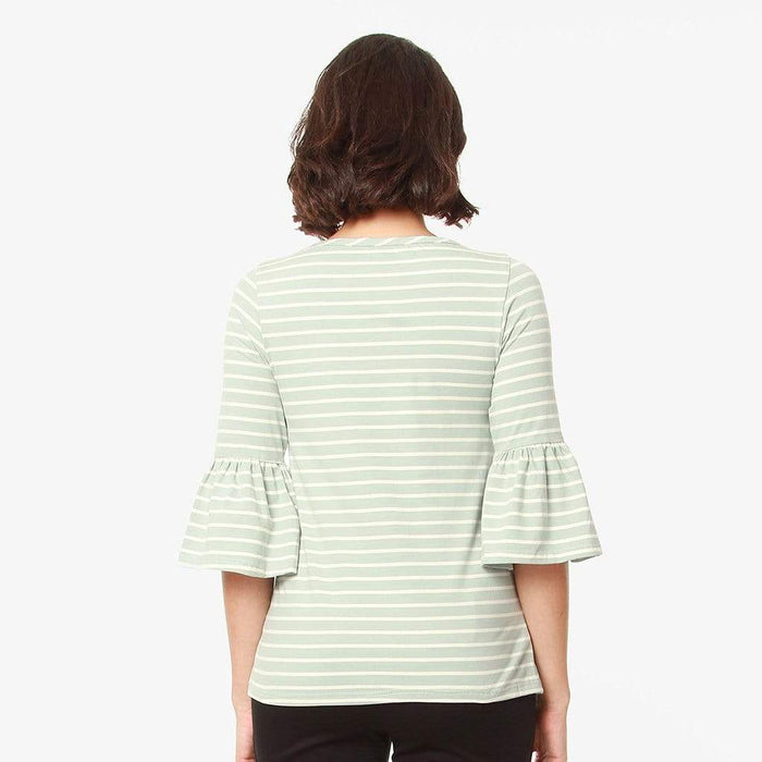 Flounce Sleeves Calynn Mint Stripes Nursing Top