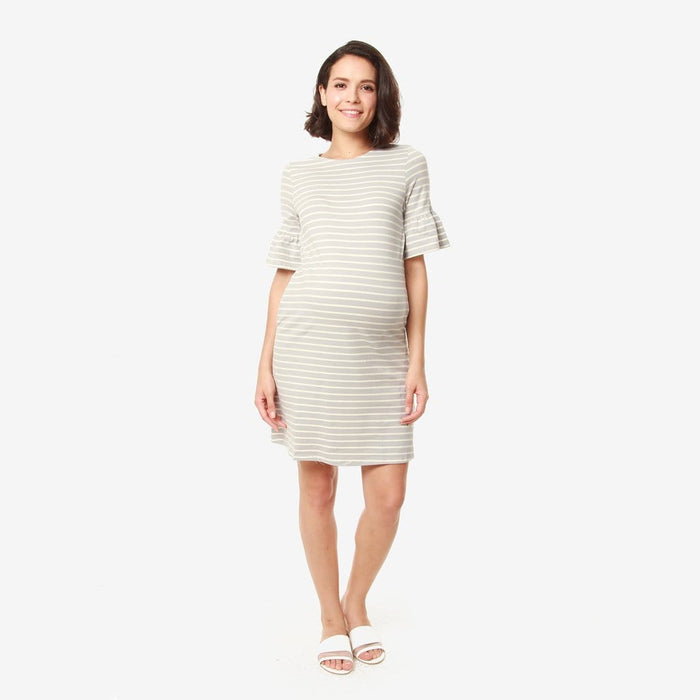 Flounce Sleeves Camile Grey Stripe Nursing Dress