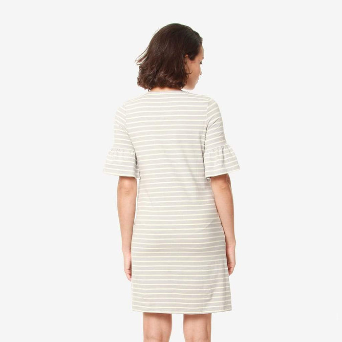 Flounce Sleeves Camile Grey Stripe Nursing Dress