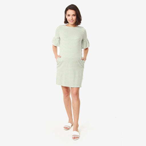 Flounce Sleeves Camile Mint Stripe Nursing Dress