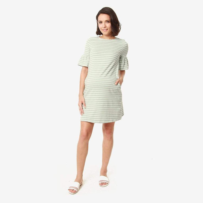 Flounce Sleeves Camile Mint Stripe Nursing Dress