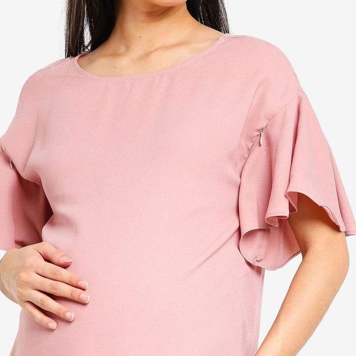 Flounce Sleeves Derby Nursing Top Dusty Pink