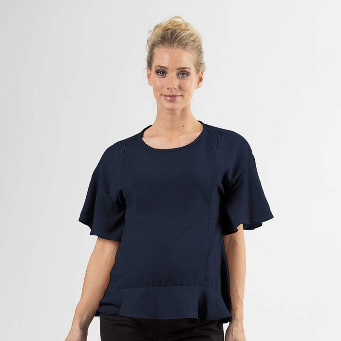 Flounce Sleeves Derby Nursing Top Navy