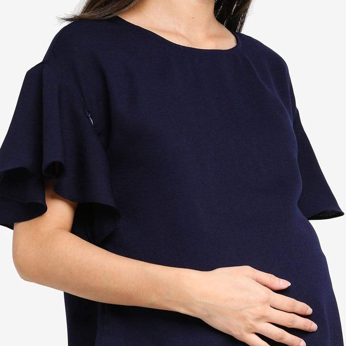 Flounce Sleeves Derby Nursing Top Navy