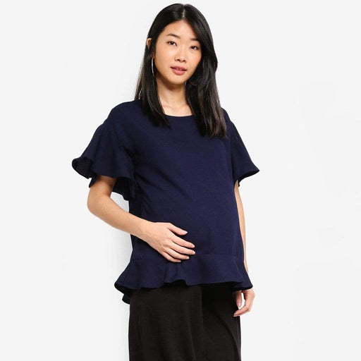 Flounce Sleeves Derby Nursing Top Navy