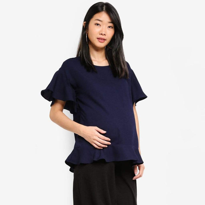 Flounce Sleeves Derby Nursing Top Navy