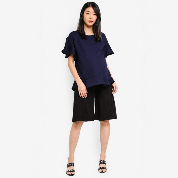 Flounce Sleeves Derby Nursing Top Navy