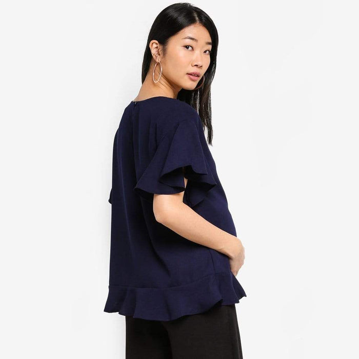 Flounce Sleeves Derby Nursing Top Navy