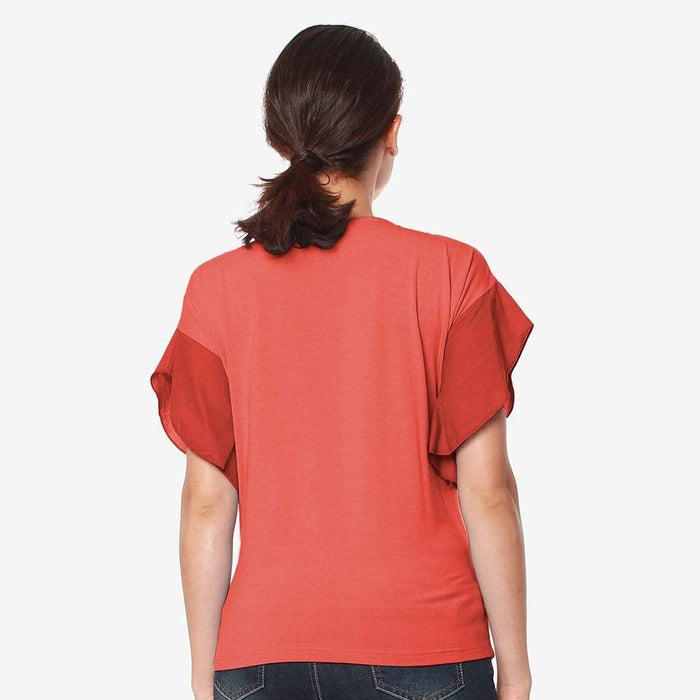 Flutter Sleeves Caela Nursing Top Dark Coral