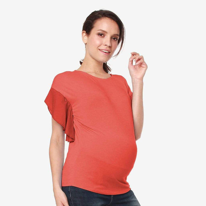Flutter Sleeves Caela Nursing Top Dark Coral