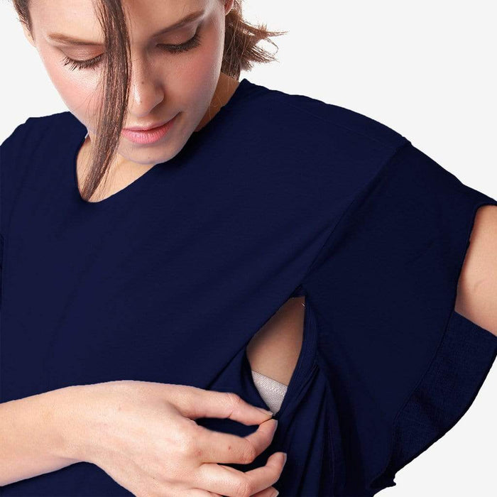 Flutter Sleeves Caela Nursing Top Navy