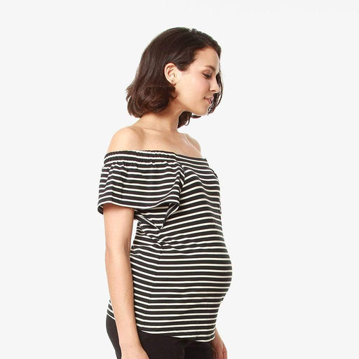 Flutter Sleeves Callie Square Neck Black Stripes Nursing Top