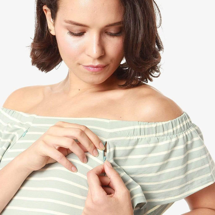 Flutter Sleeves Callie Square Neck Mint Stripes Nursing Top