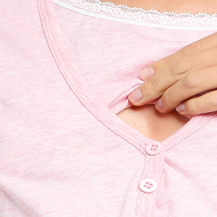 Jacklyn Short Sleeve Maternity and Nursing Gown H.Pink