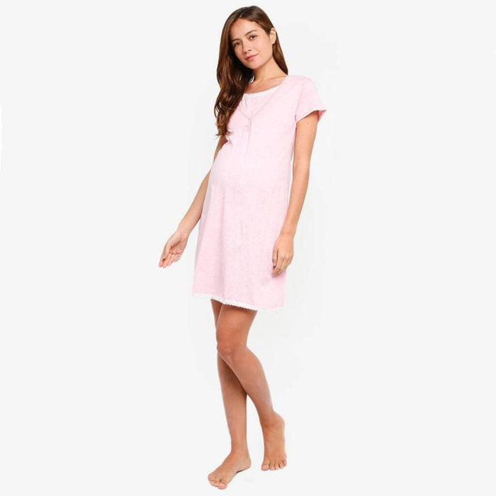 Jacklyn Short Sleeve Maternity and Nursing Gown H.Pink