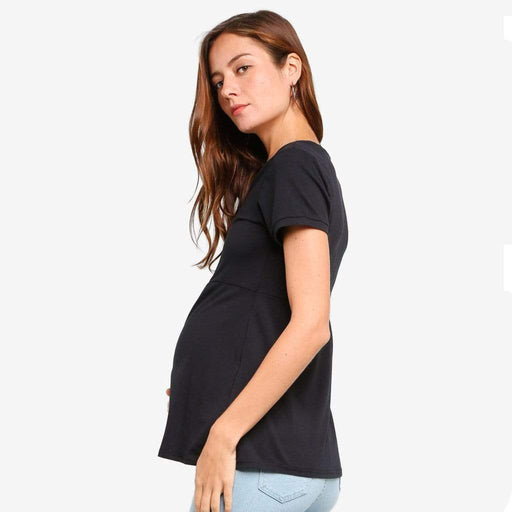 Jenny Round Neck Empire Line Black Short Sleeve Maternity Top