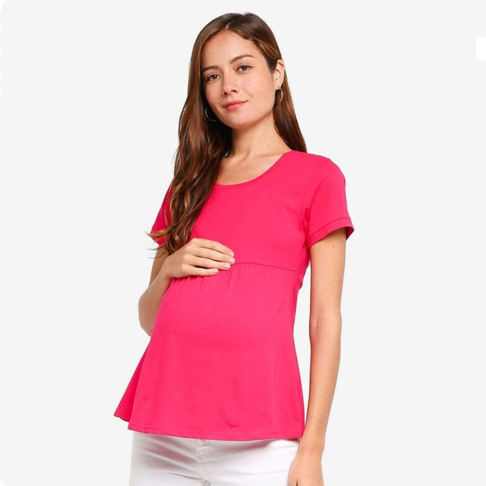 Jenny Round Neck Empire Line Red Short Sleeve Maternity Top