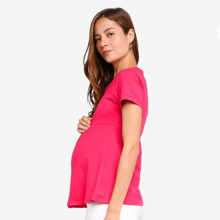 Jenny Round Neck Empire Line Red Short Sleeve Maternity Top