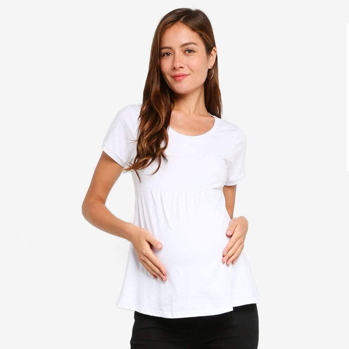 Jenny Round Neck Empire Line White Short Sleeve Maternity Top