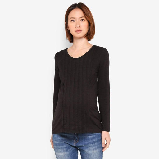 Long Sleeved Venus Pleats Row Nursing Top Black