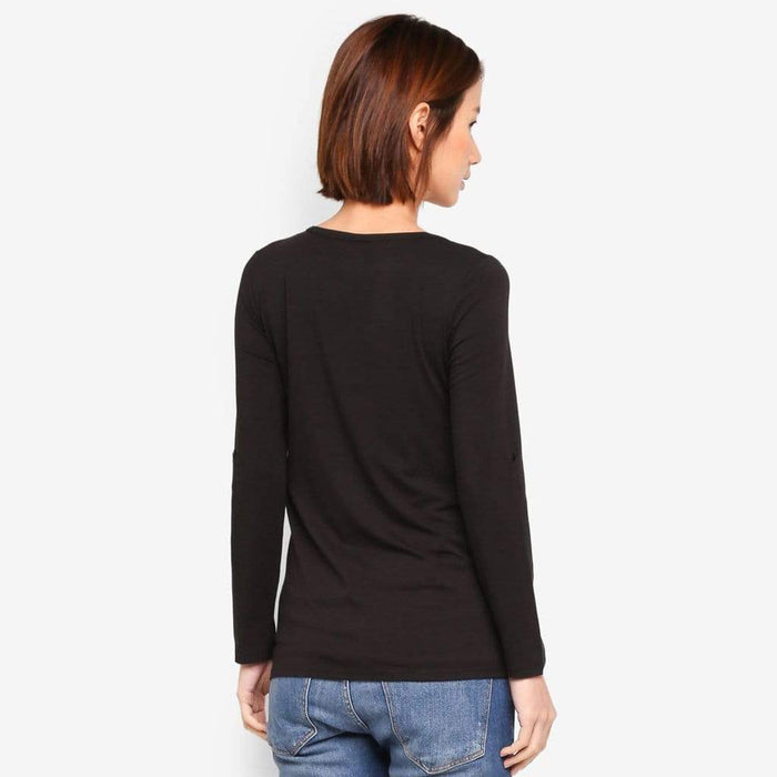 Long Sleeved Venus Pleats Row Nursing Top Black