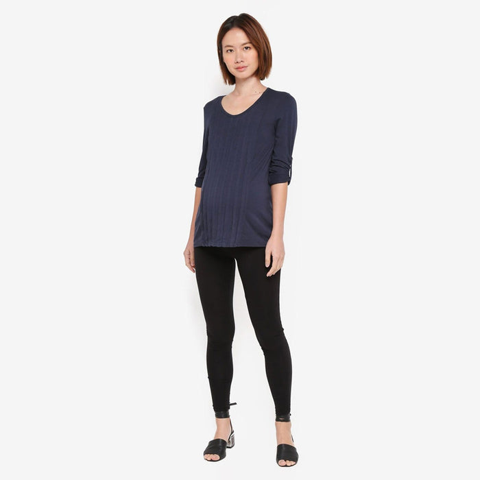 Knitted Long Sleeves Venus Pleats Row Top Charcoal