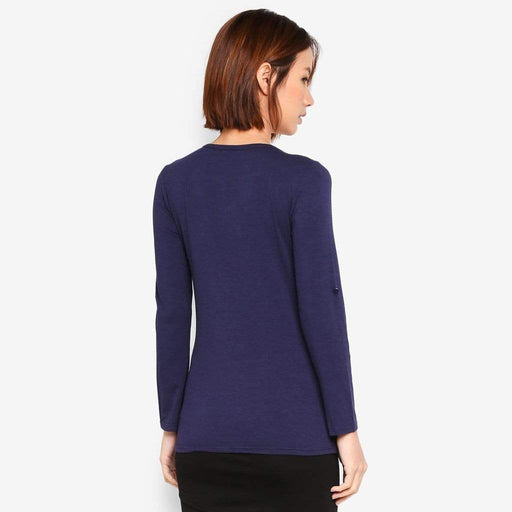 Long Sleeved Bamboo Cotton Venus Pleats Row Nursing Top Navy