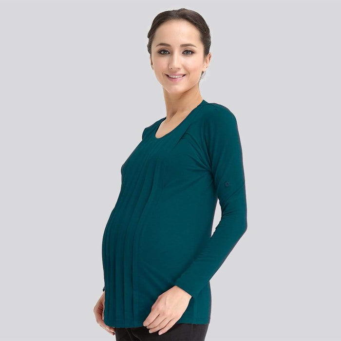 Knitted Long Sleeves Venus Pleats Row Top Teal