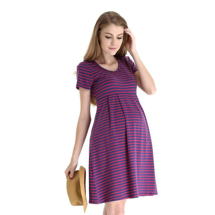 Patience Red Stripe Short Sleeve Maternity Dress