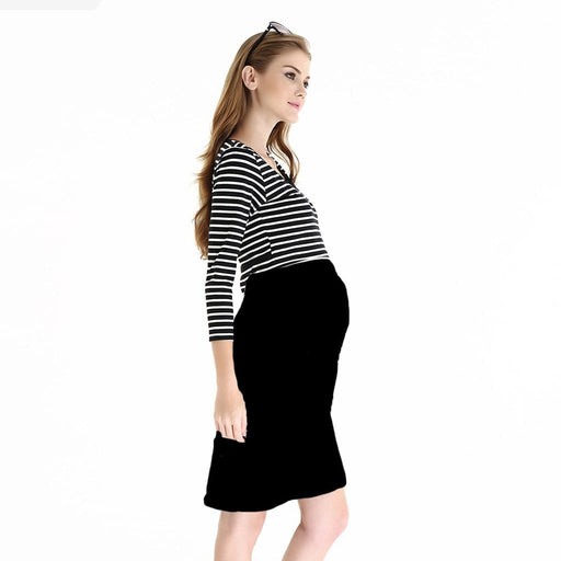 Knitted 3/4 Sleeve Angelina Nursing Dress Black Stripes