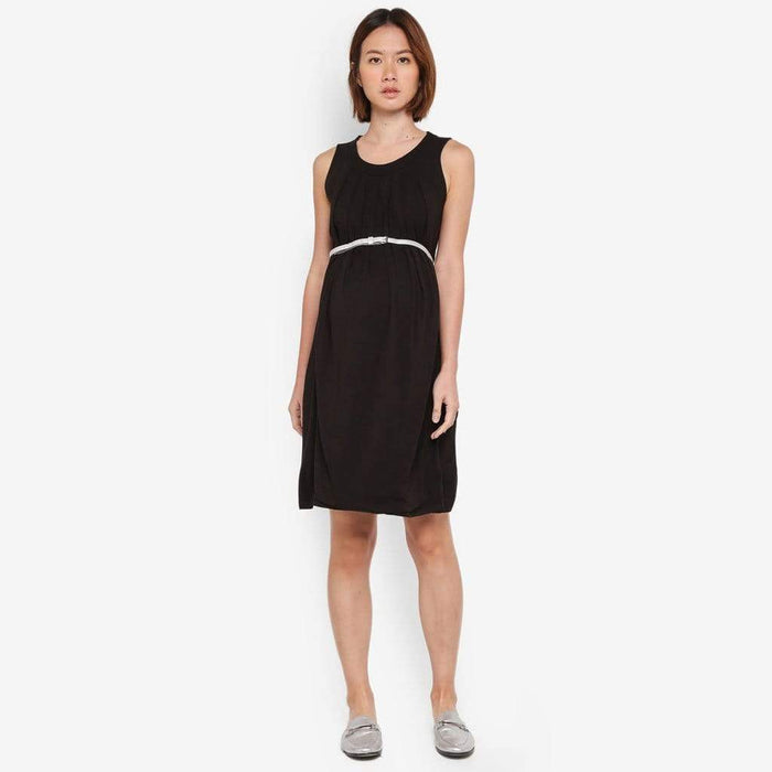 Live Pleat Bamboo Cotton Sleeveless Nursing Dress Black