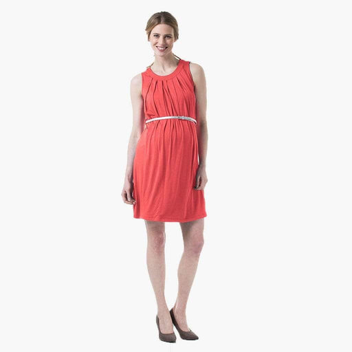 Live Pleat Bamboo Cotton Sleeveless Nursing Dress Coral