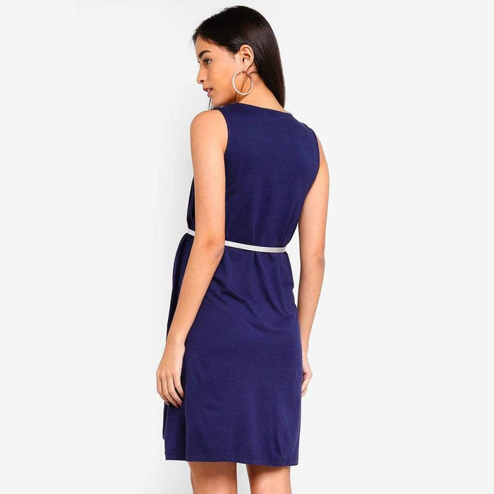Live Pleat Bamboo Cotton Sleeveless Nursing Dress Navy
