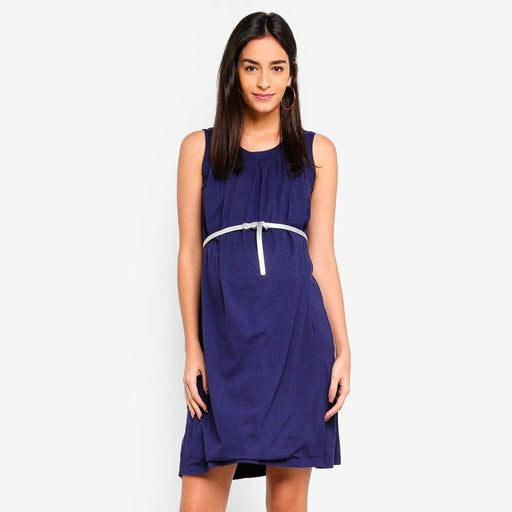 Live Pleat Bamboo Cotton Sleeveless Nursing Dress Navy