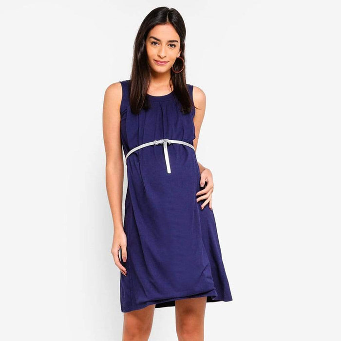 Live Pleat Bamboo Cotton Sleeveless Nursing Dress Navy