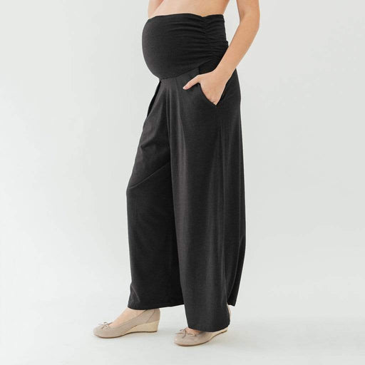 Knitted Wide Legs Pleated Gabe Maternity Pants Black