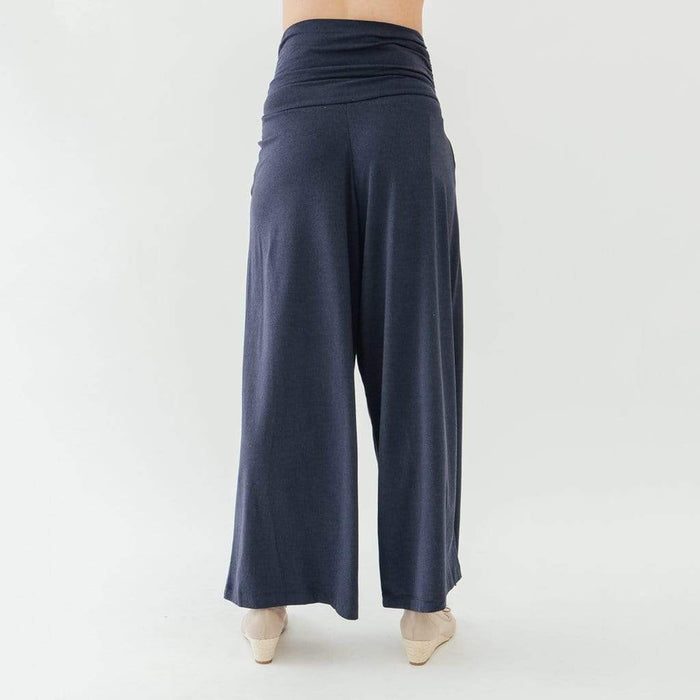 Knitted Wide Legs Pleated Gabe Maternity Pants Navy