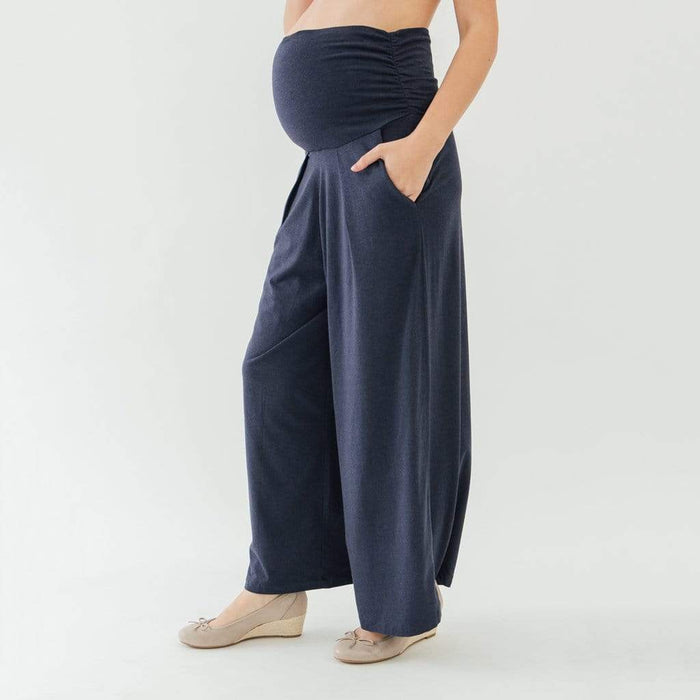 Knitted Wide Legs Pleated Gabe Maternity Pants Navy
