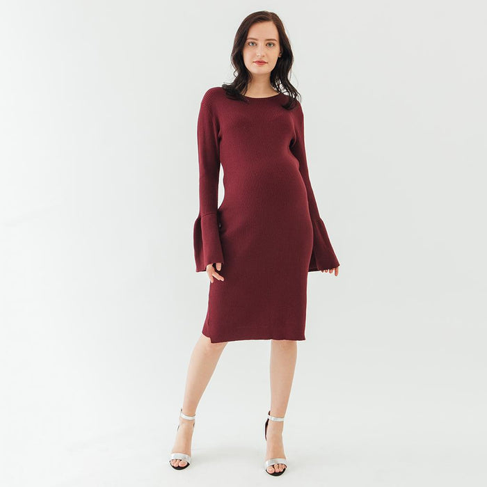LONG FLARE SLEEVES DESSA SWEATER DRESS WINE