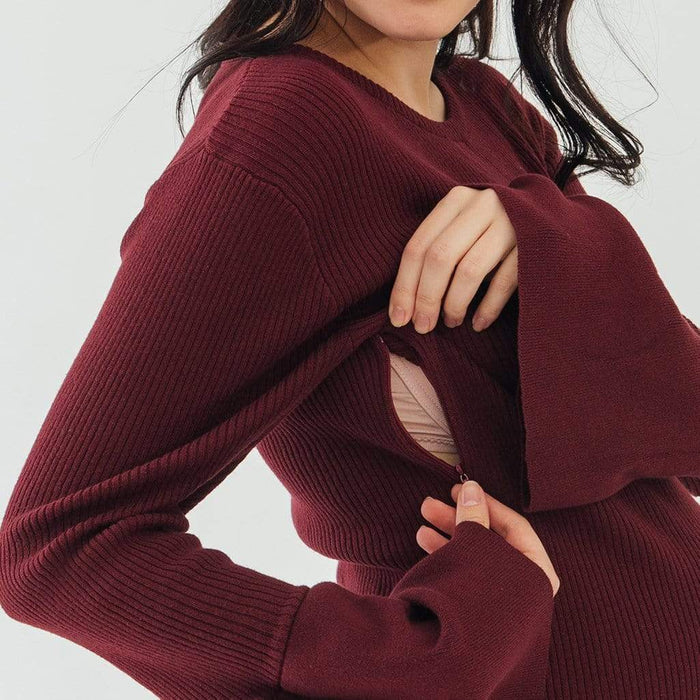 LONG FLARE SLEEVES DESSA SWEATER DRESS WINE
