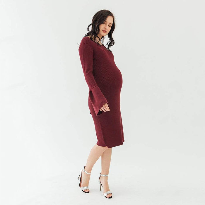 LONG FLARE SLEEVES DESSA SWEATER DRESS WINE
