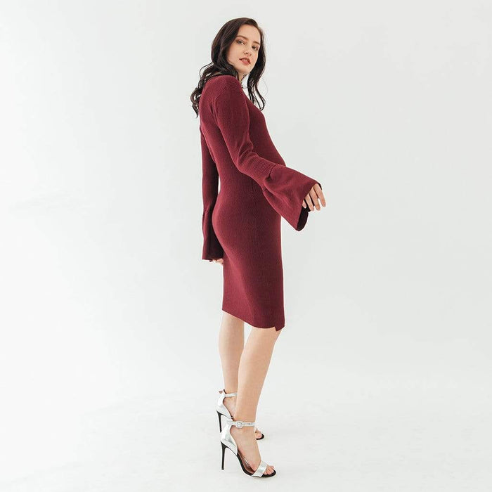 LONG FLARE SLEEVES DESSA SWEATER DRESS WINE