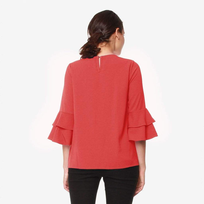 Long Flounce Sleeves Coreene Nursing Top Crimson Red