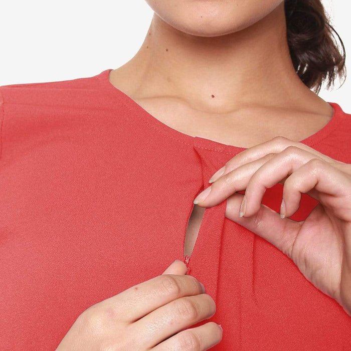 Long Flounce Sleeves Coreene Nursing Top Crimson Red